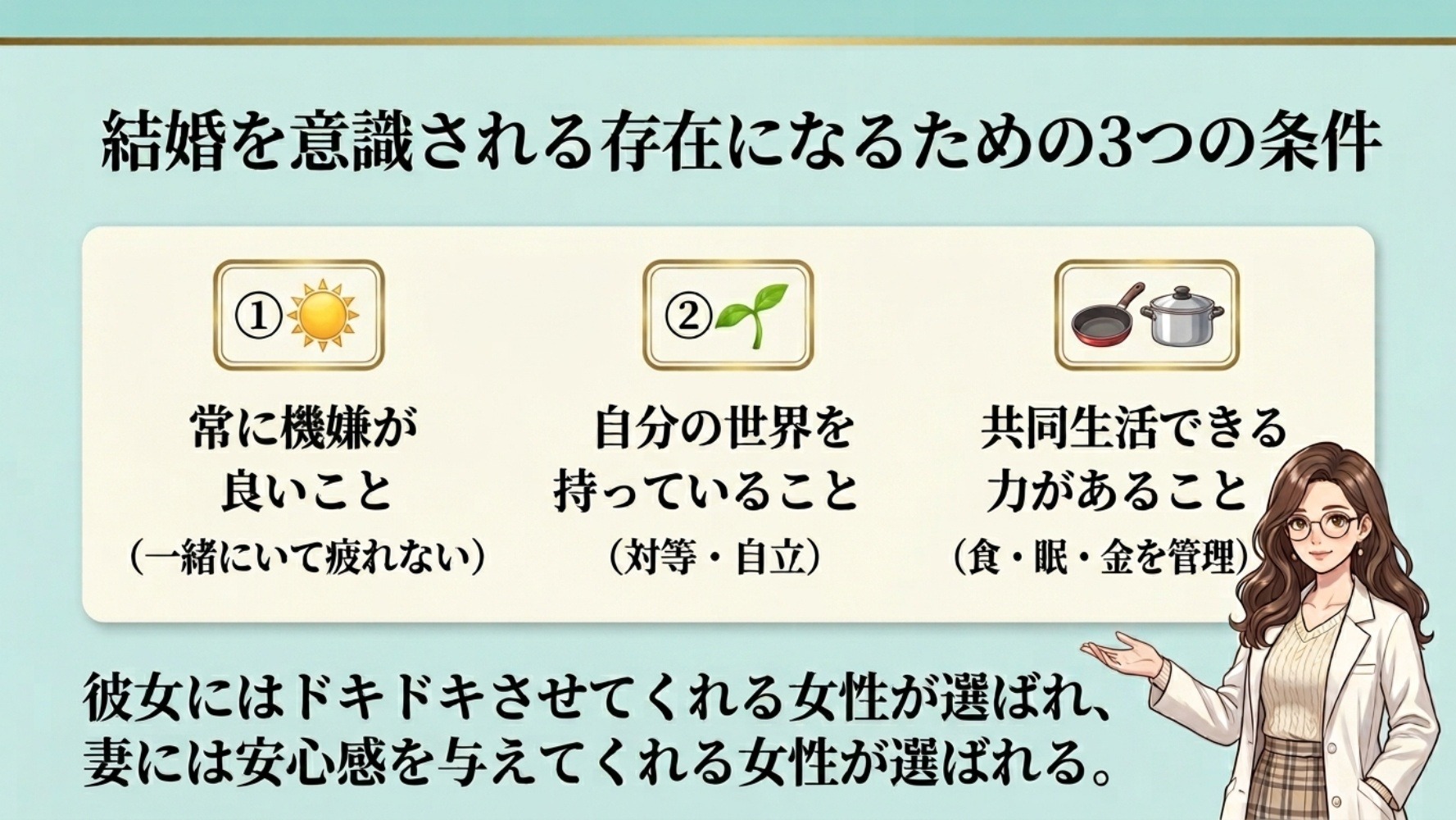 ハイスペ男性が結婚したい女性の3条件——精神的安定・自立・生活力