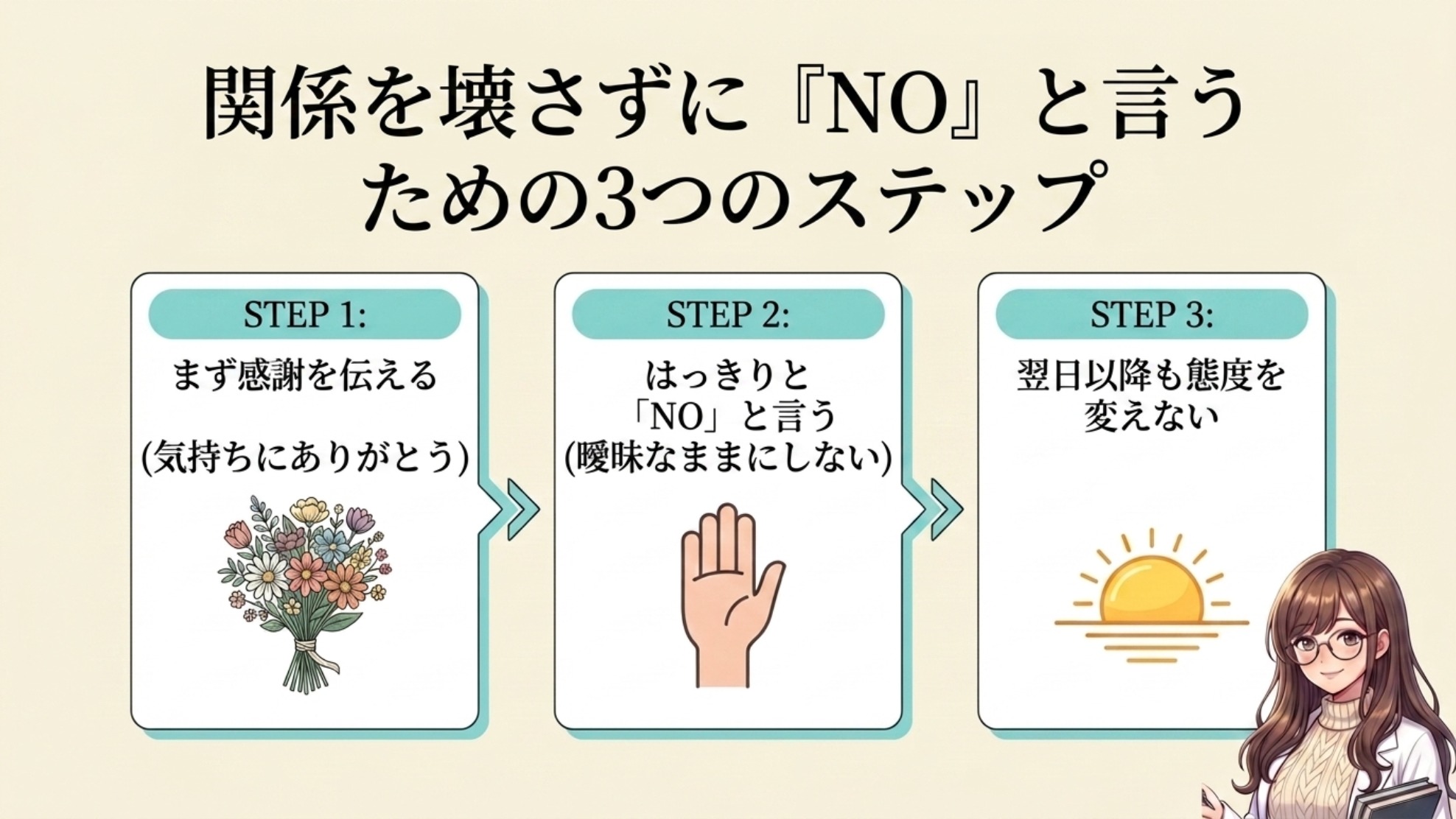 関係を壊さない断り方3ステップ——感謝・明確なNO・態度を変えない
