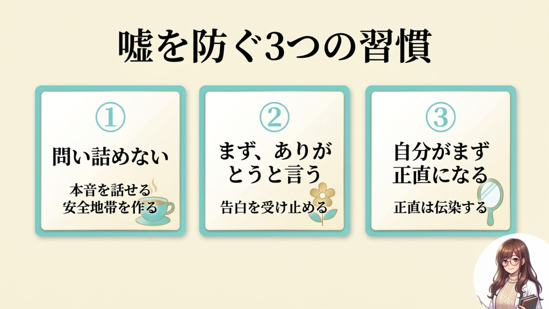 嘘をつかせない関係の3つの習慣——問い詰めない・ありがとうを先に・自分から正直に