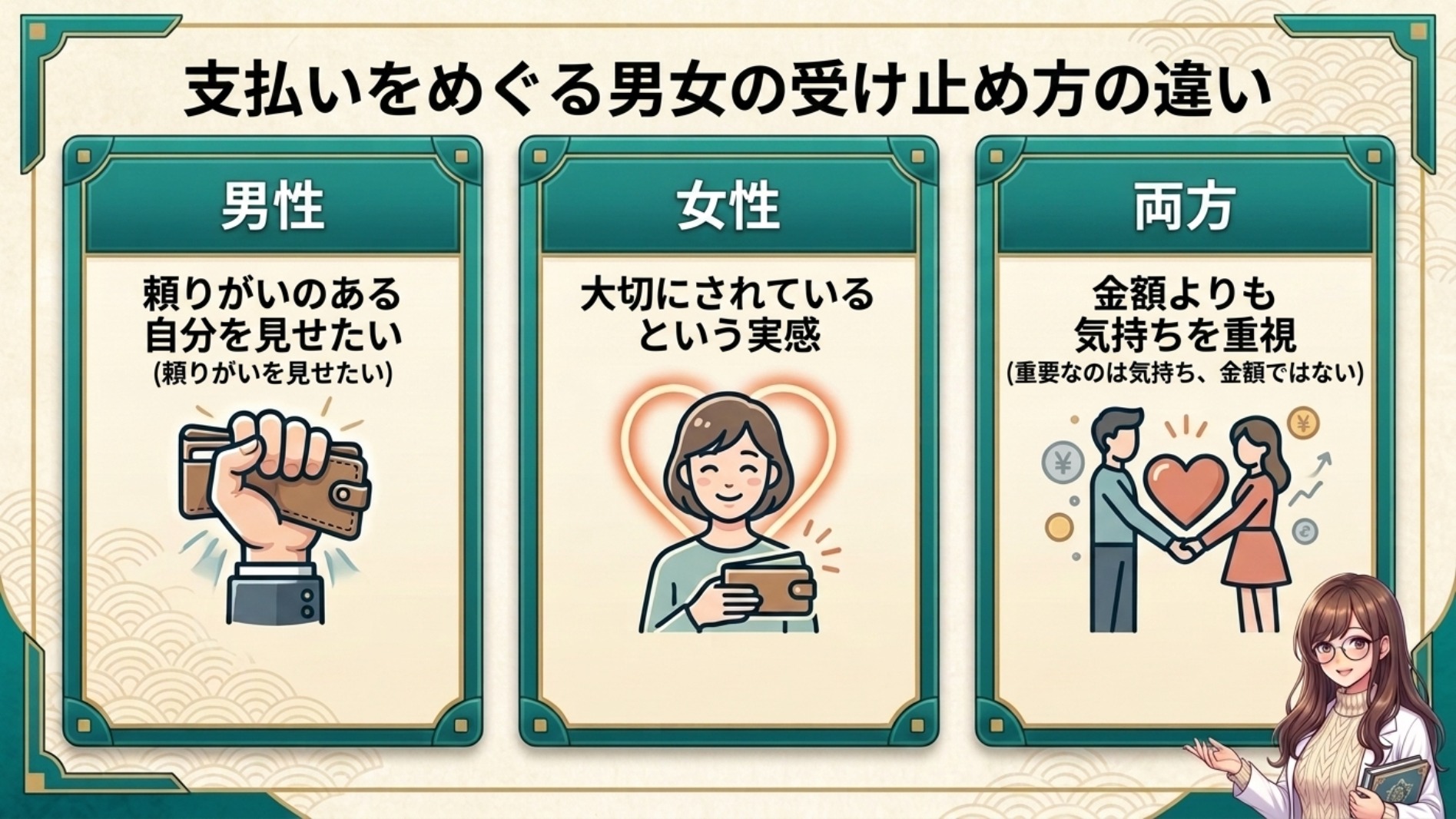 男女で違う、お会計の受け取り方